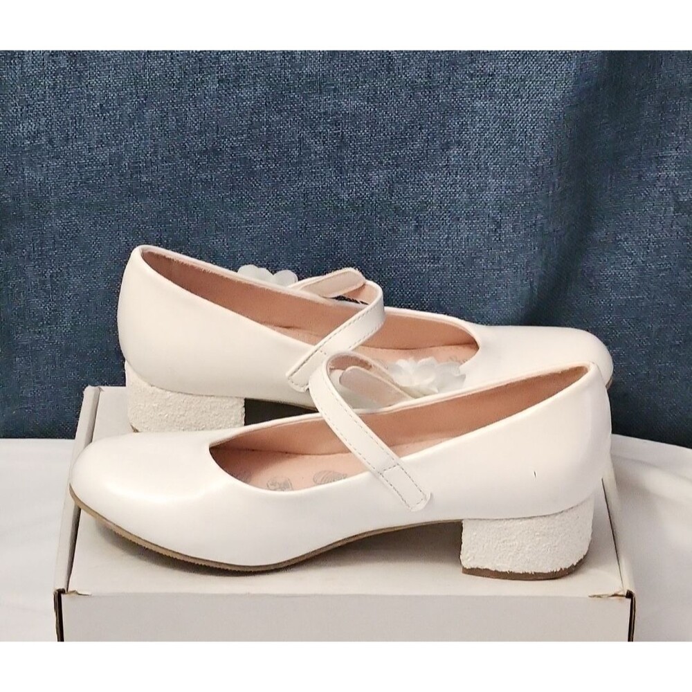 Olive & Edie Girls White Patent Heidie Pump Size 2 | Sparkly Glitter Heel Mary J